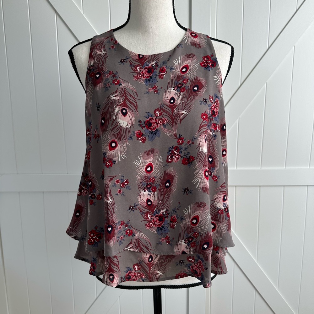 LOFT Sleeveless Floral Layered Blouse Top Women - Gray and Red - Size XS